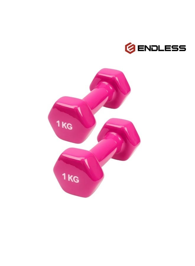 ENDLESS  Vinyl Coated Fixed Dumbbell for Gym Exercises | Pair of 1 Kg ( 2 * 2.2 LB ) | Material : Iron with Vinyl Coat | Weights for Women and Men - Image 1